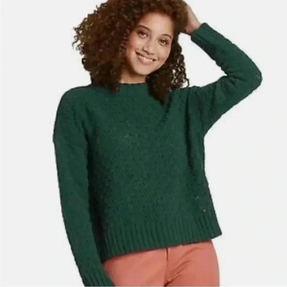 A New Day Women’s Green Crewneck Cable Stitch Pullover Sweater Size XS NWT - Picture 1 of 9